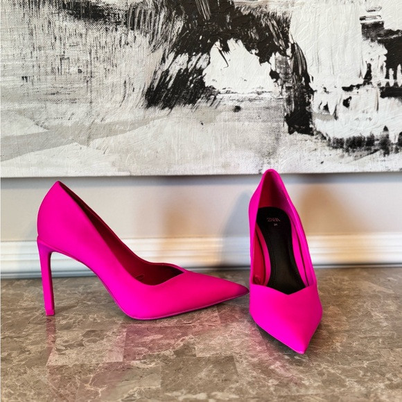 Zara Satin Finish Hot Pink Pointed Toe Heels | Poshmark