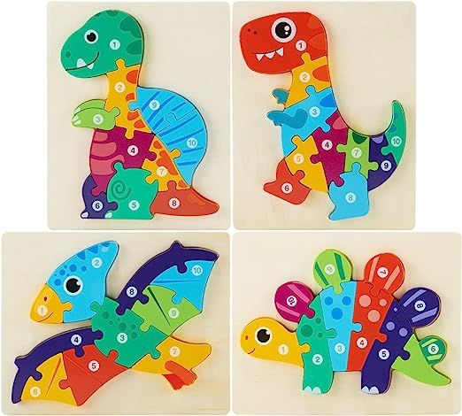 Furnimore Dinosaur Wooden Puzzles for Toddlers, STEM Learning Educational Preschool Toys Gift wit... | Amazon (US)