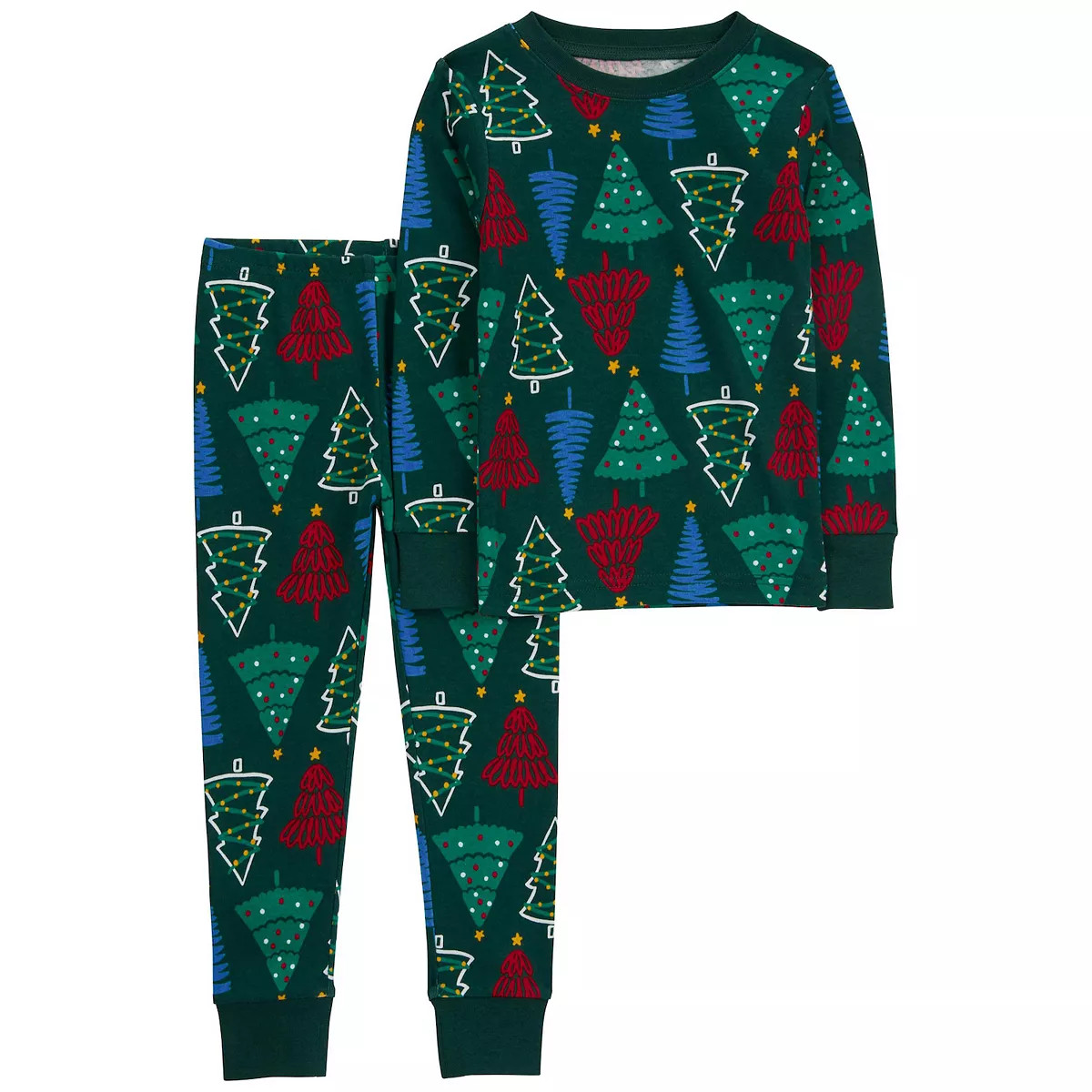 Toddler Boy Carter's 2-Piece Top & Pants Snug Fit Christmas Tree Print Pajama Set | Kohl's