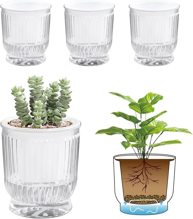 T4U 4 Inch Self Watering Plant Pot, 4 Pack Self Watering Pots, Self Watering Planter with Reservo... | Amazon (US)