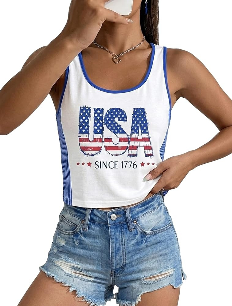 Womens 4th of July Tank Tops 250 Anniversary USA Graphic Crop Top American Flag Patriotic Red Whi... | Amazon (US)