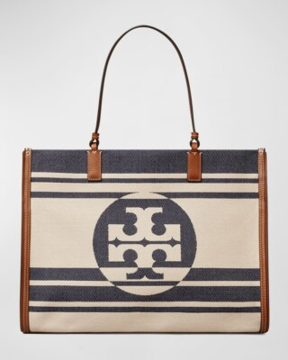 Tory Burch Ella Stripe Jacquard Tote Bag Royal Navy $528  | eBay | eBay US