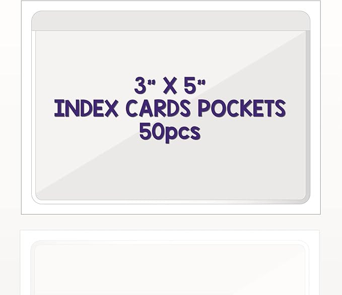 Clear Adhesive 3" x 5" Index Card Pockets With Top Open Loading, 50 Pack, Plastic Labels Holders ... | Amazon (US)