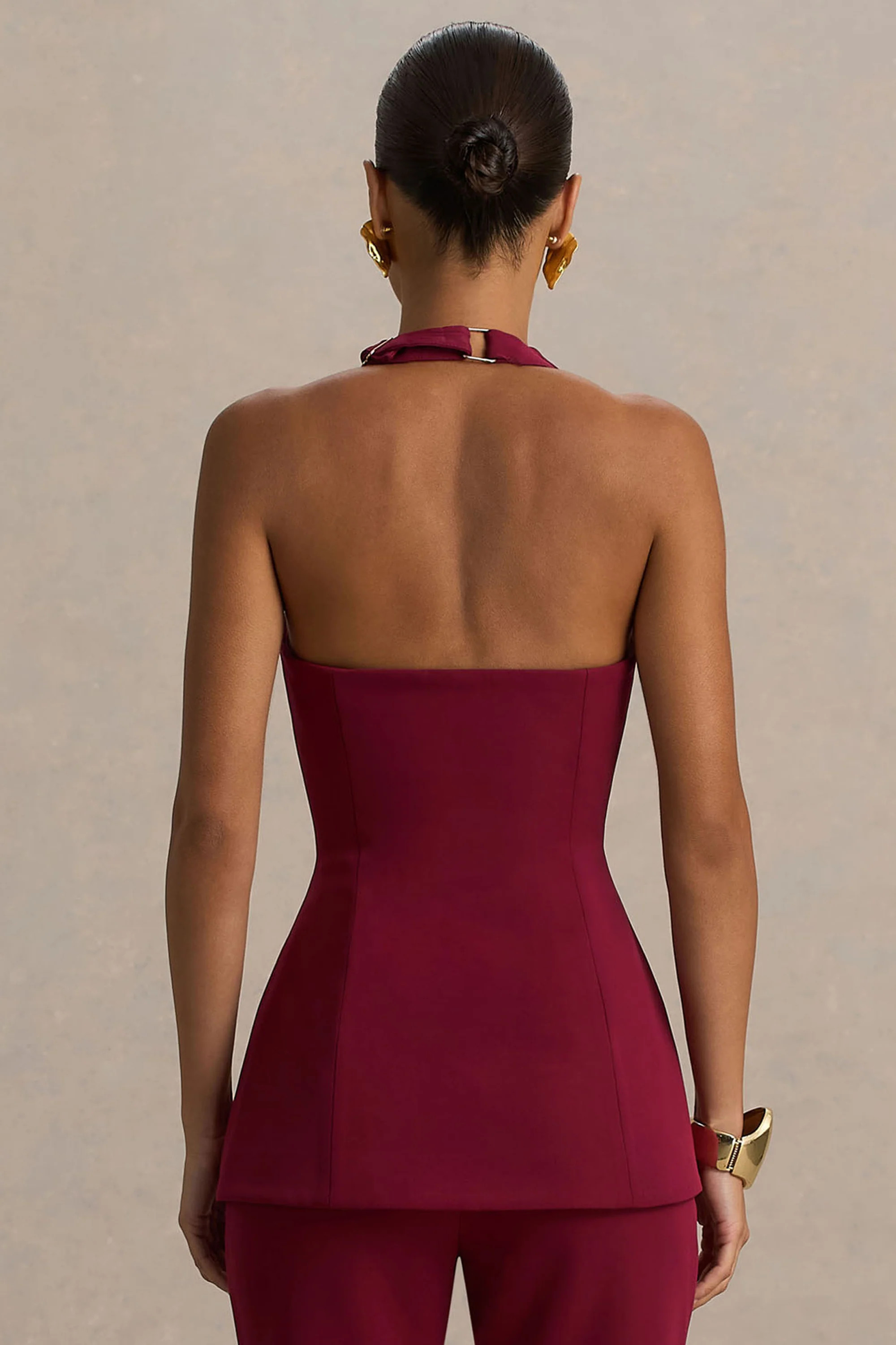 Tecla | Burgundy Button-Up Tailored Waistcoat | Club L London