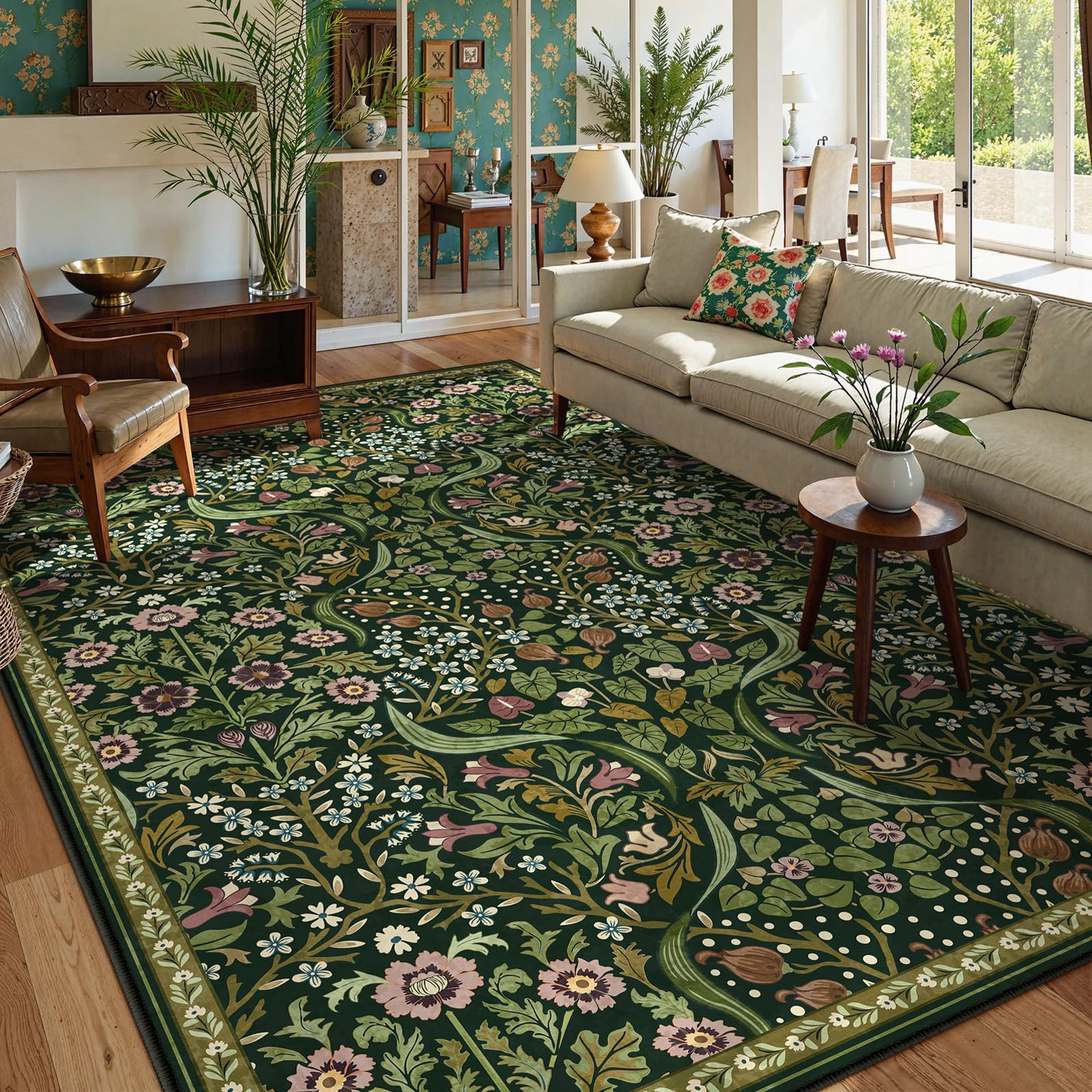 Moynesa Floral 6x9 Area Rugs, Washable Green Rugs for Living Room, Boho Large Soft Bedroom Rug, N... | Amazon (US)