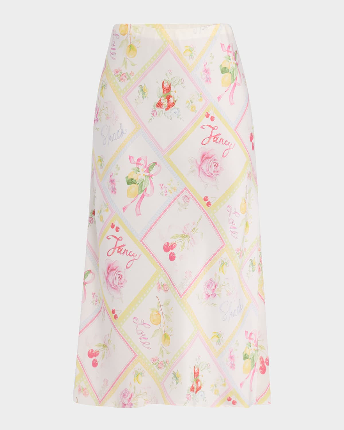 Castle Silky Fruit Print Midi Skirt | Neiman Marcus