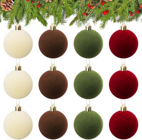 36Pcs Velvet Christmas Ornaments, 12Pcs Flocked 2.38" Velvet Christmas Balls Hanging & 24Pcs 5" x7" Bows for Xmas Tree Wreath Garland Holiday Party Wedding Xmas Decorations Indoor(Multi) | Amazon (US)