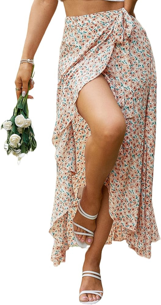 BerryGo Women's Boho Floral Wrap Maxi Skirt High Waisted Long Skirt with Slit | Amazon (US)