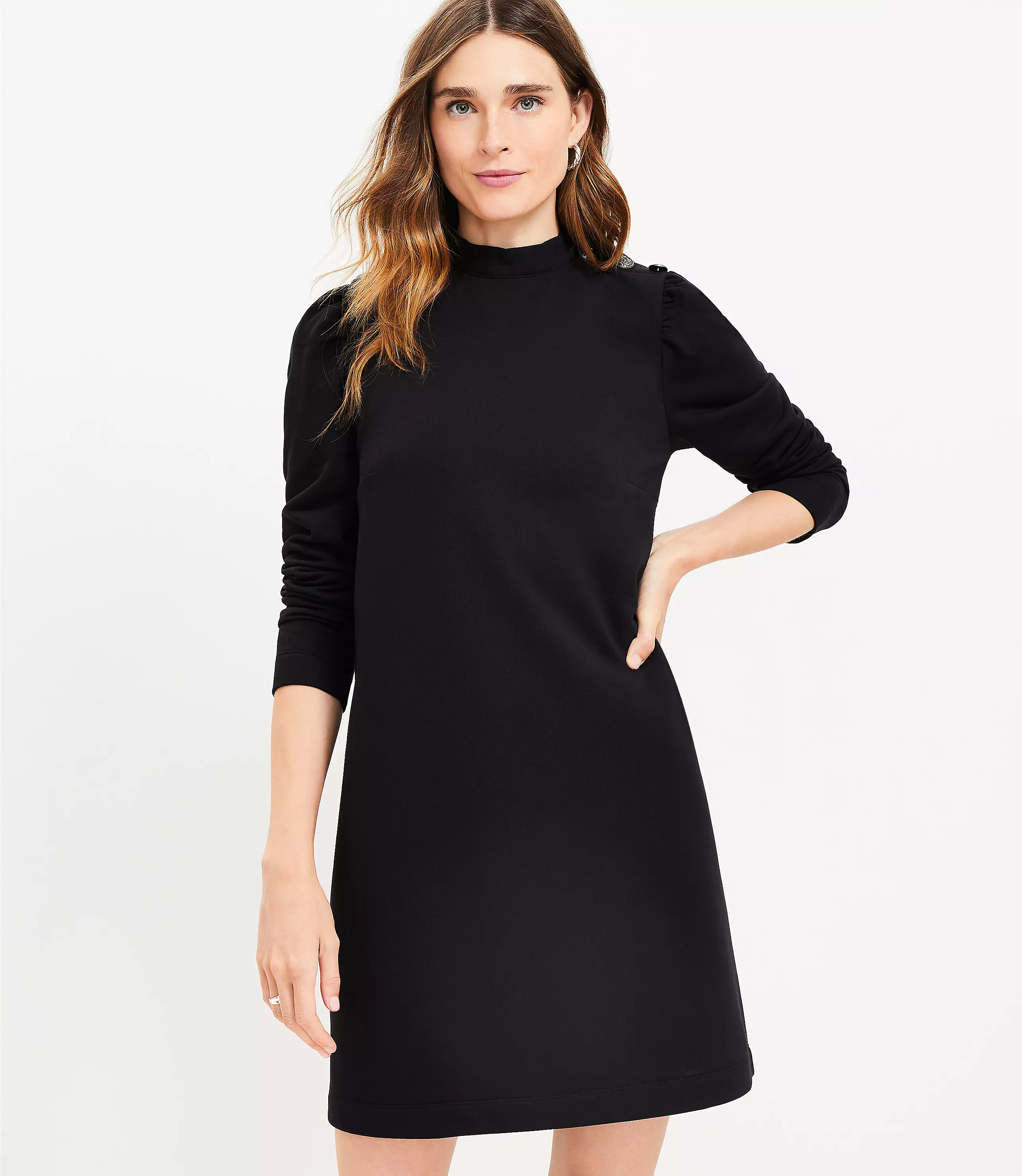 Shoulder Button Puff Sleeve Shift Dress | LOFT
