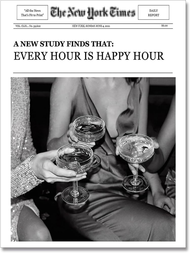 Trendy Wall Art Aesthetic Preppy Poster Print Champagne Funny Black and White News Canvas Wall Ar... | Amazon (US)