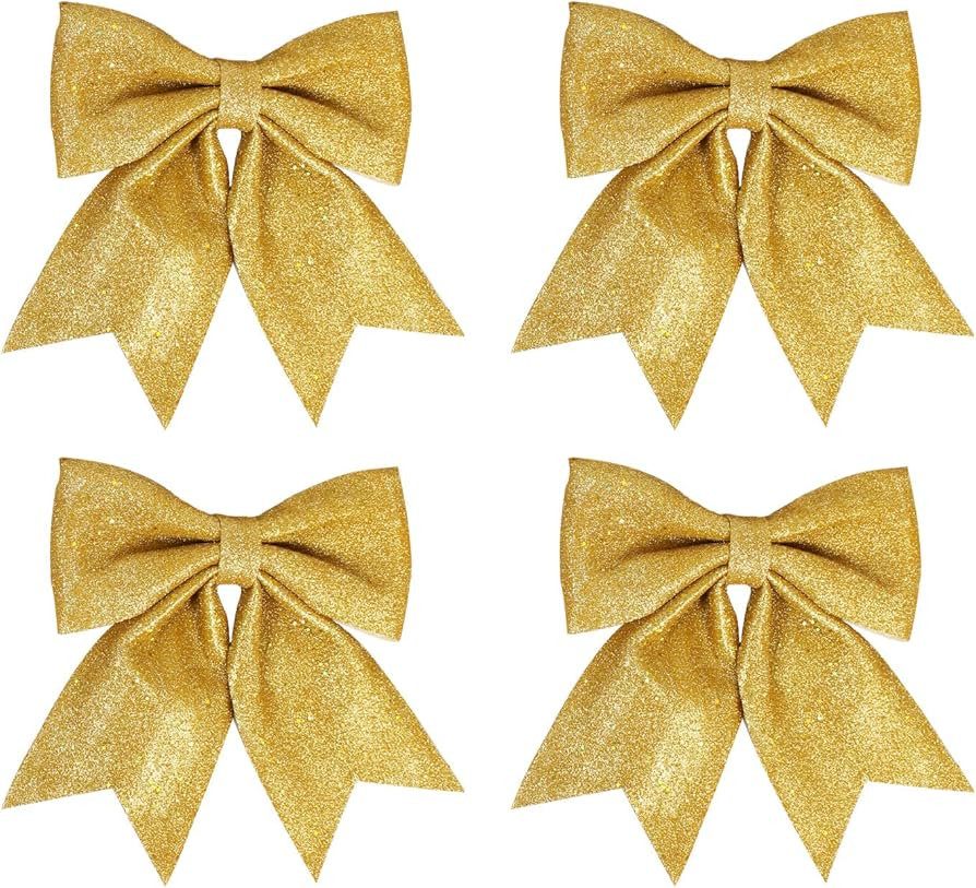 4 Pack Christmas Bows Christmas Decorative Bows for Wreath Garland Xmas Tree Topper, 5.5inch (Gol... | Amazon (US)