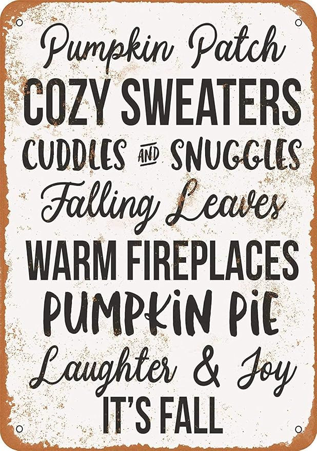 Ylens Vintage Look Metal Sign 8 x 12 - Pumpkin Patch Cozy Sweaters Falling Leaves | Amazon (US)