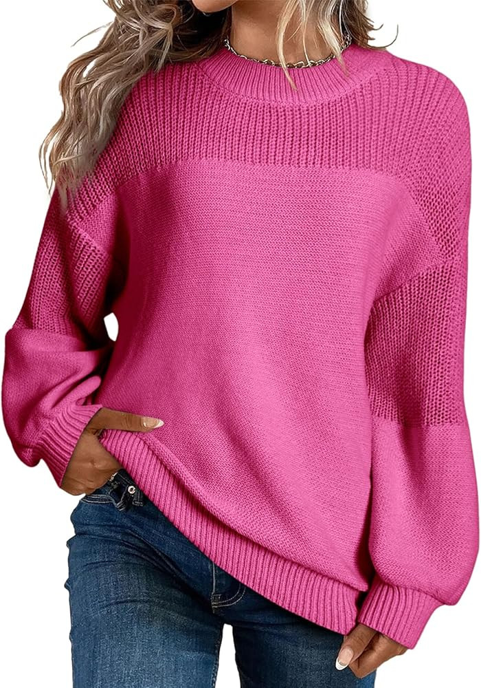 Dokotoo Women's Casual Long Sleeve Sweaters Loose Crewneck Knit Solid Pullover Sweater Jumper Top... | Amazon (US)