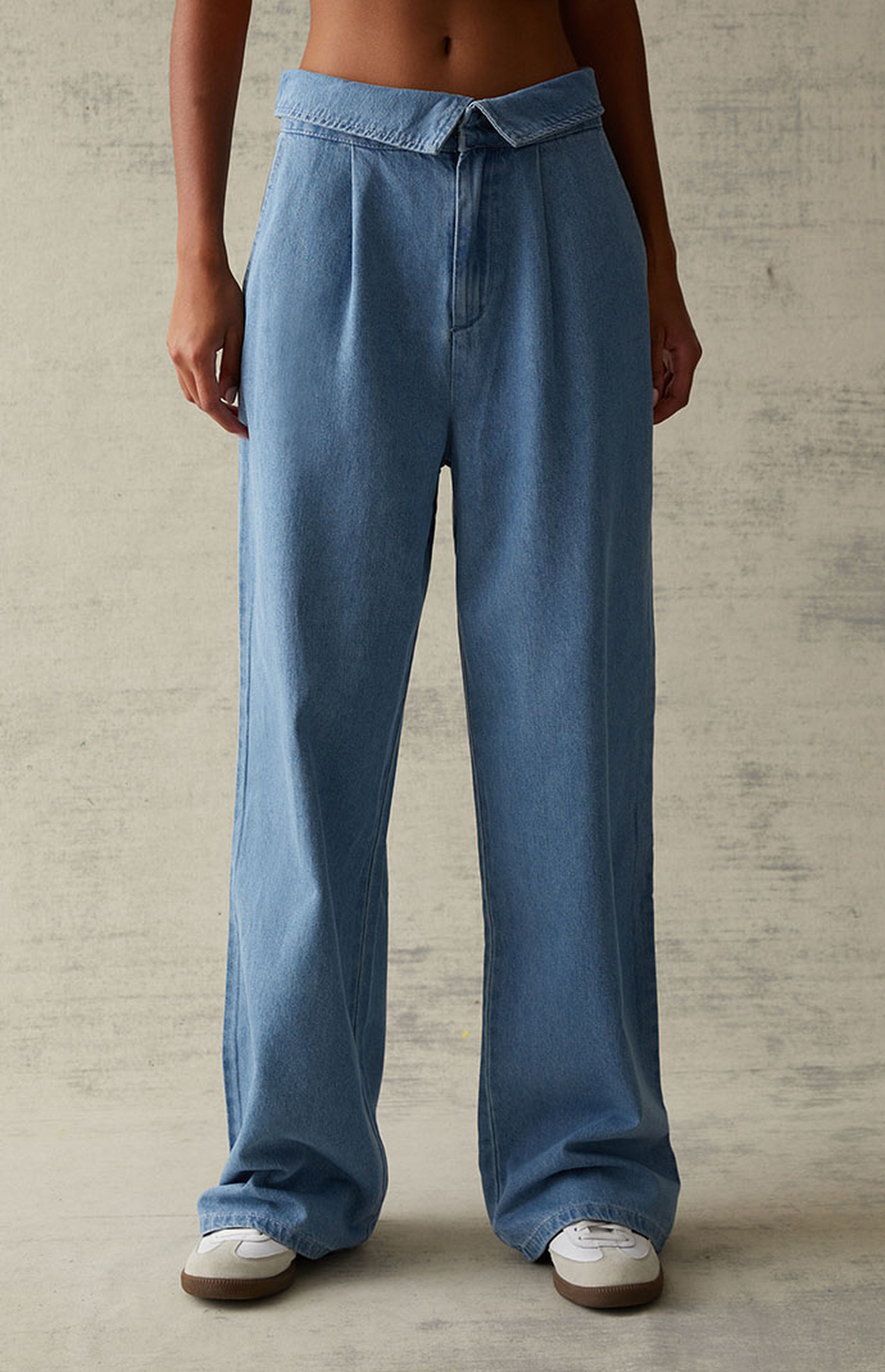 PacSun Light Blue Fold-Over Trousers | PacSun