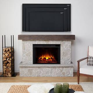 Odette 64 in. Freestanding Grand Electric Fireplace in Natural Stone | The Home Depot