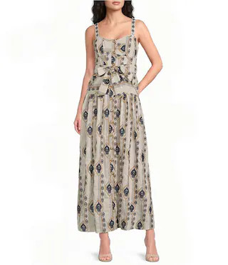 Embroidered Sweetheart Neck Sleeveless Button Front A-Line Maxi Dress | Dillard's
