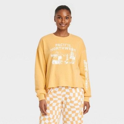 Women's Pacific Northwest Graphic Cropped Sweatshirt - Yellow | Target