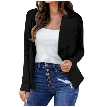 Women s 2022 Clothes Fall Fashion Work Office Blazer Lapel Outerwears Lapel Cardigan Solid Color Plu | Walmart (US)