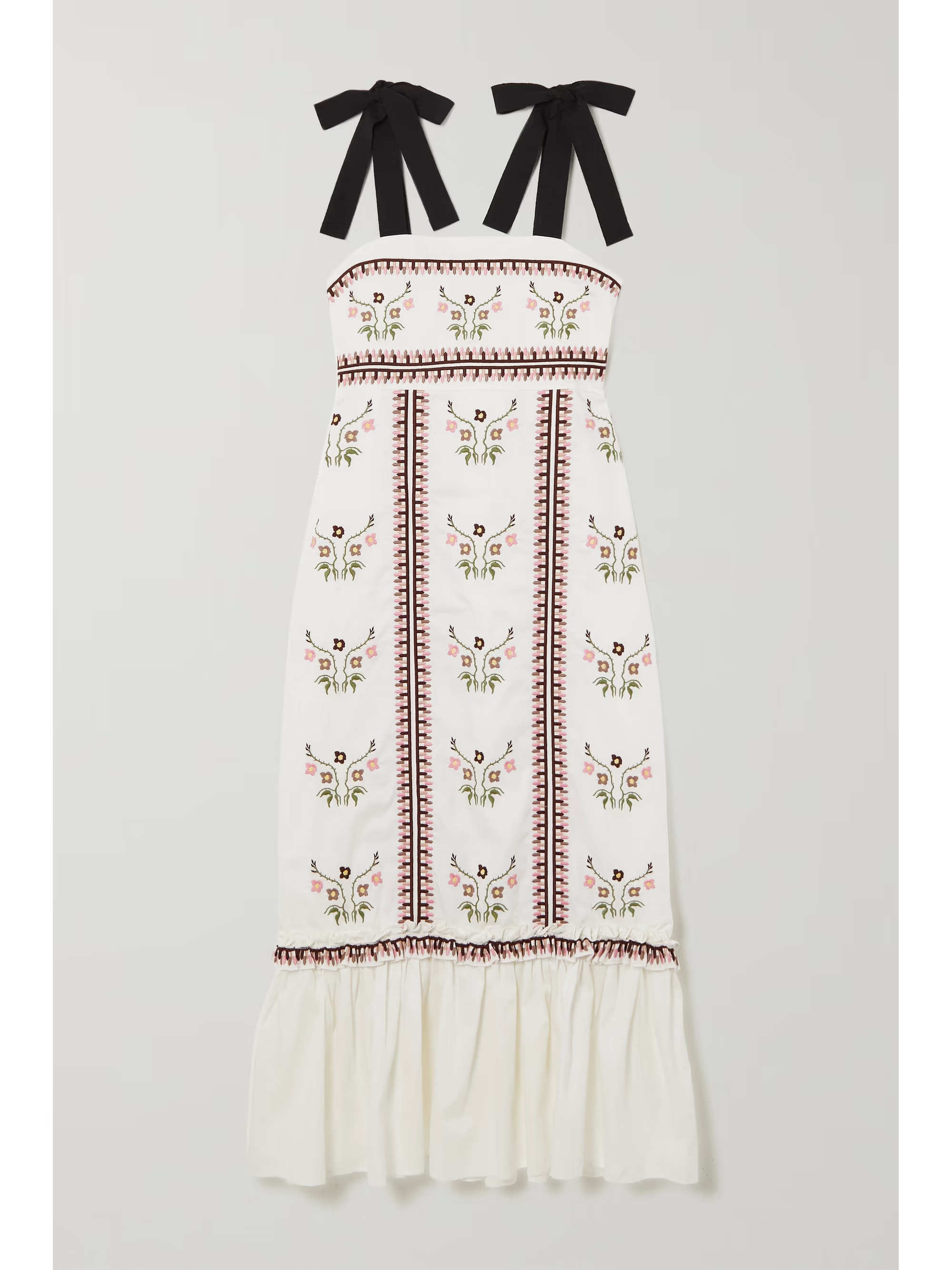 Greta  bow-detailed embroidered cotton-poplin midi dress | NET-A-PORTER (US)