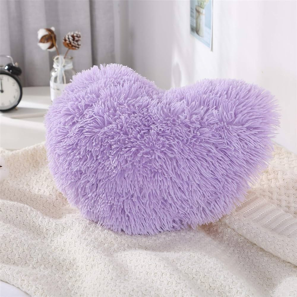 MOOWOO Purple Fluffy Heart Pillow with Pillow Cover and Insert, Faux Fur Throw Pillow,Sherpa Plus... | Amazon (US)