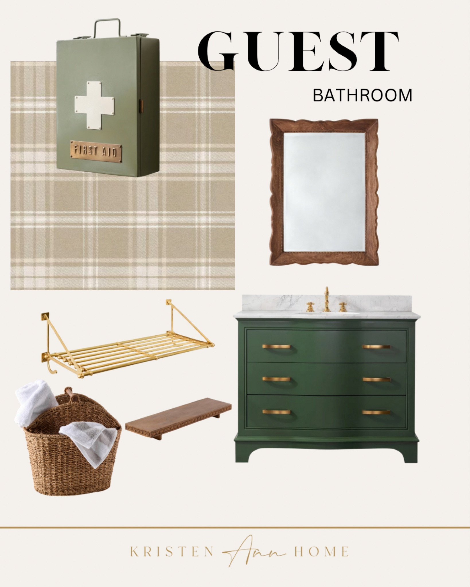 A fun guest bath with some added color. Would be cute as a boys bathroom as well. Love the dark green bathroom vanity! 

#LTKStyleTip #LTKHome