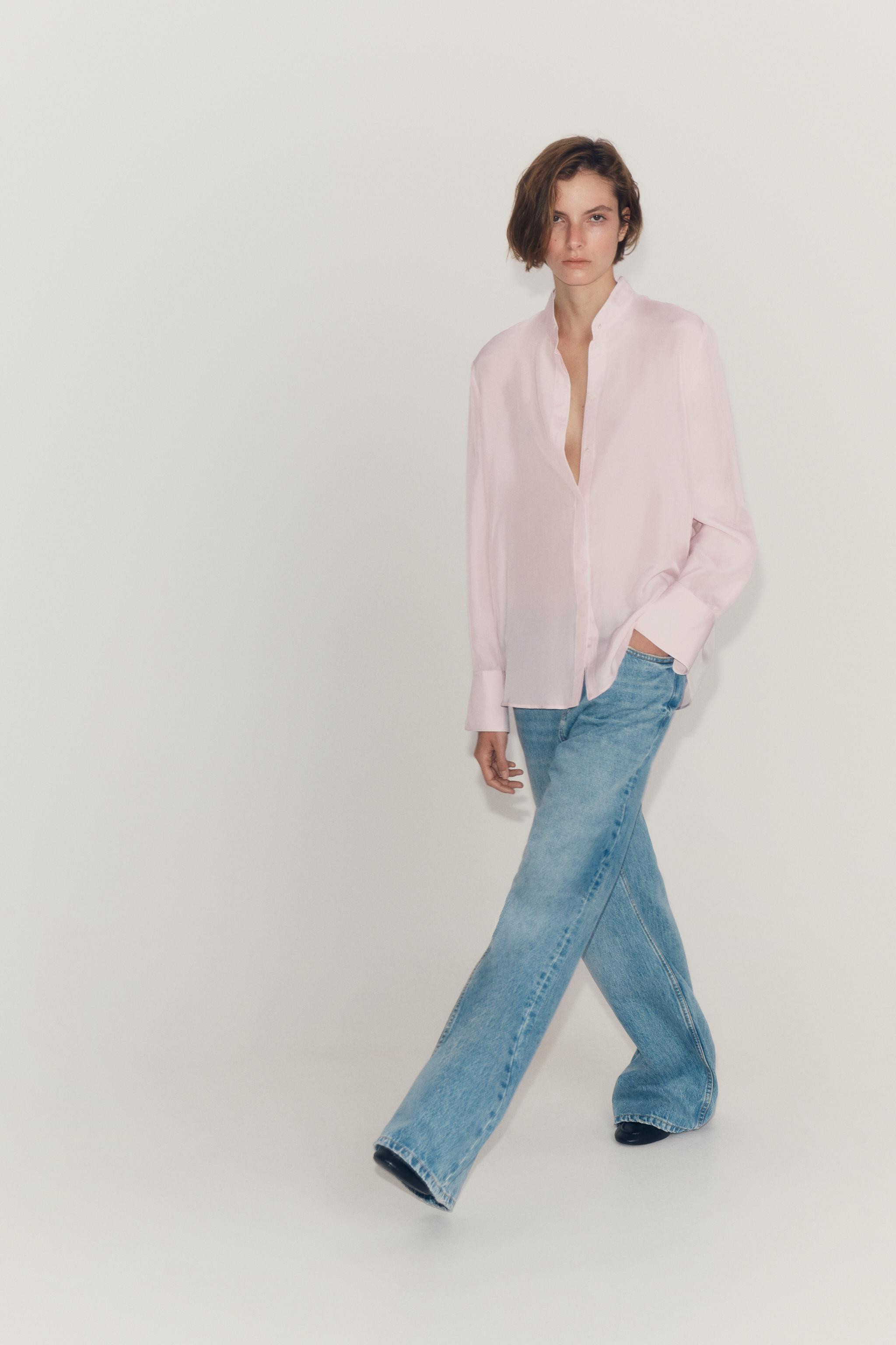 CONTRASTING SILK ZW COLLECTION SHIRT | Zara US