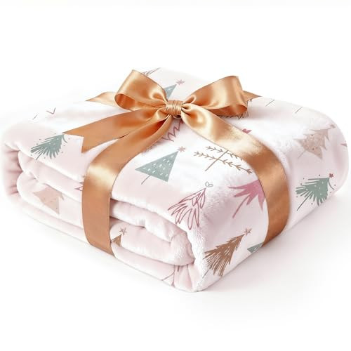 Ultra Soft Fleece Blanket Throw Size - Christmas Flannel Fleece Luxury Throw Blanket - Lightweight Throw for Couch, Bed, Chair - Warm & Breathable - Cozy Microplush Bedding - Christmas Trees, Pink | Amazon (US)