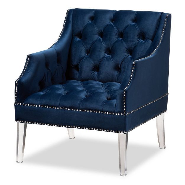 Silvana Velvet Lounge Chair with Acrylic Legs Blue - Baxton Studio | Target