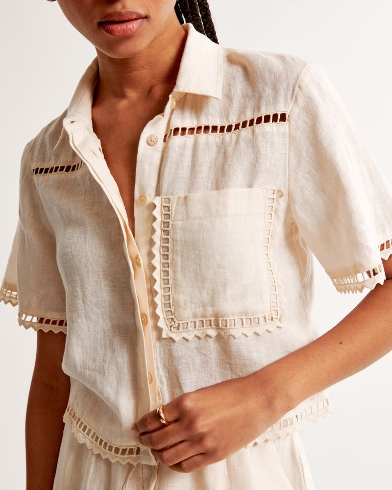 Short-Sleeve Linen Embroidered Shirt | Abercrombie & Fitch (US)
