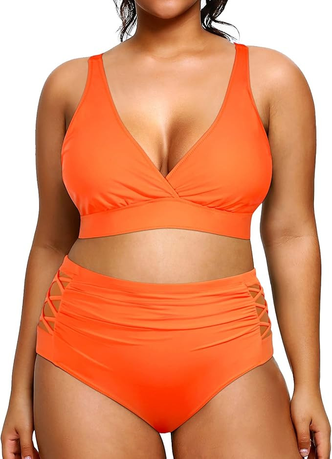 Yonique Womens Plus Size Bikini High Waisted Swimsuits Two Piece Bathing Suits Tummy Control Swim... | Amazon (US)