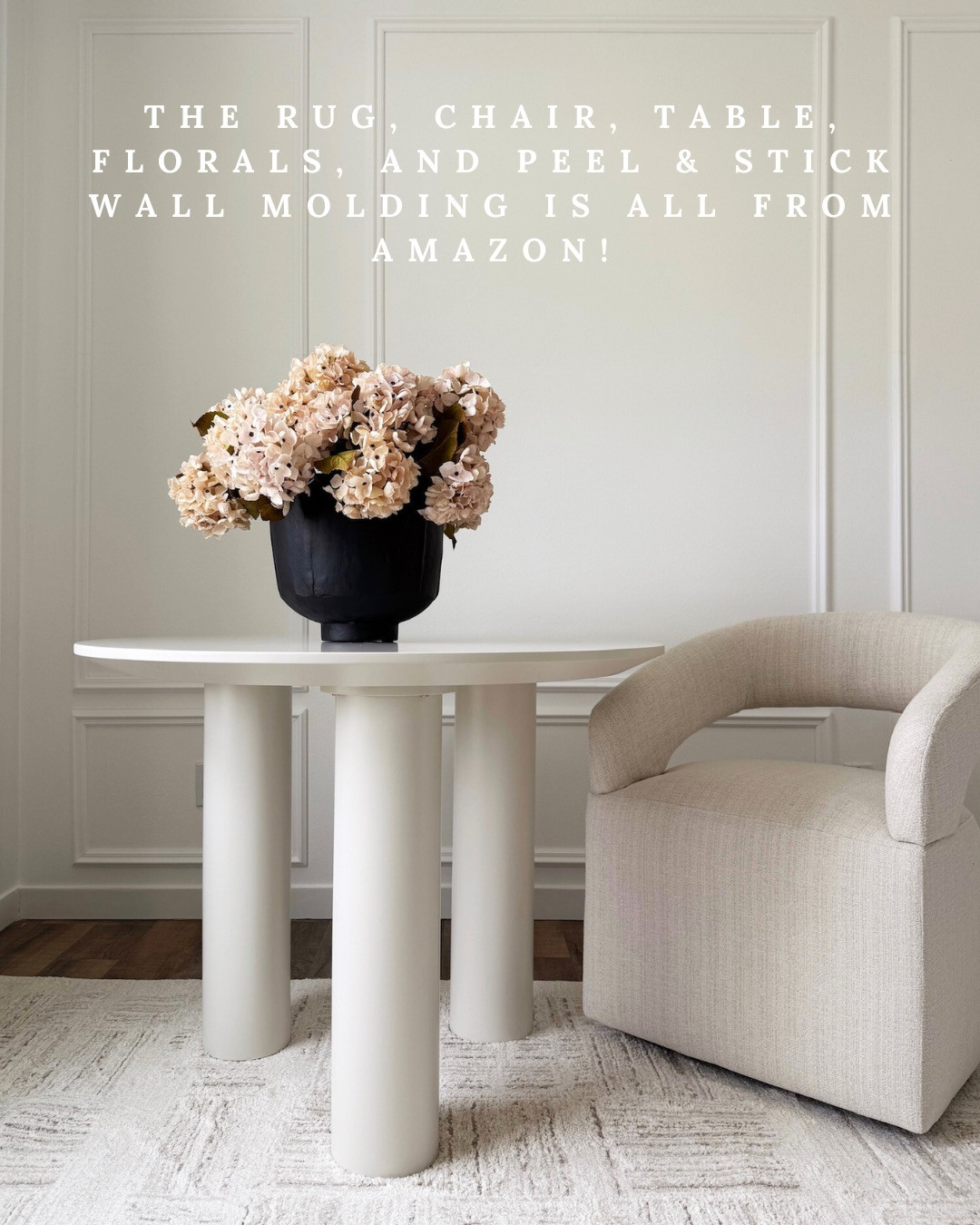 AMAZON DINING NOOK — DESIGNER LOOK FOR LESS! The RUG, SCULPTURAL TABLE, CURVED CHAIR, FLORALS, and PEEL & STICK WALL MOLDING are all Amazon and completely transform the space. It looks custom and high-end without the custom price.

#Amazon #TheHillaryStyle #AmazonHome #DiningNook #DesignerLookForLess #LuxuryForLess #PeelAndStick #NeutralHome #HomeRefresh #ModernOrganicDecor 

 #LTKU #LTKOver40 #LTKHome