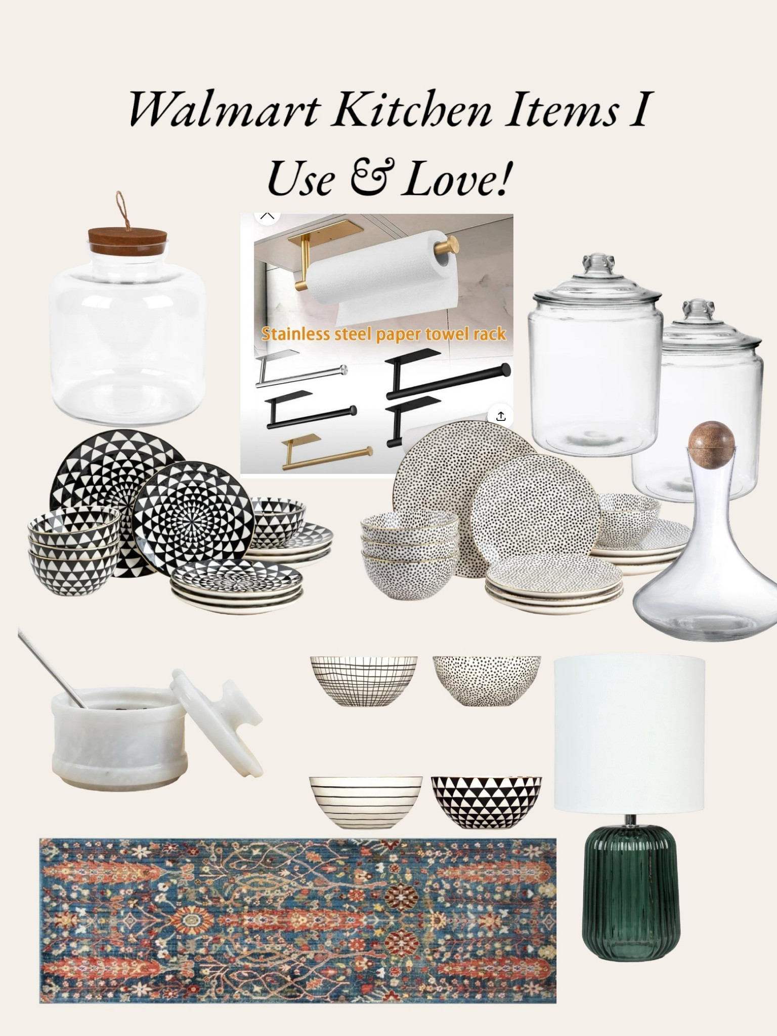 Kitchen decor, dishes and storage from Walmart that I use every day and love! Kitchen rug. Rug runner  

#LTKfindsunder50 #LTKhome #LTKfindsunder100