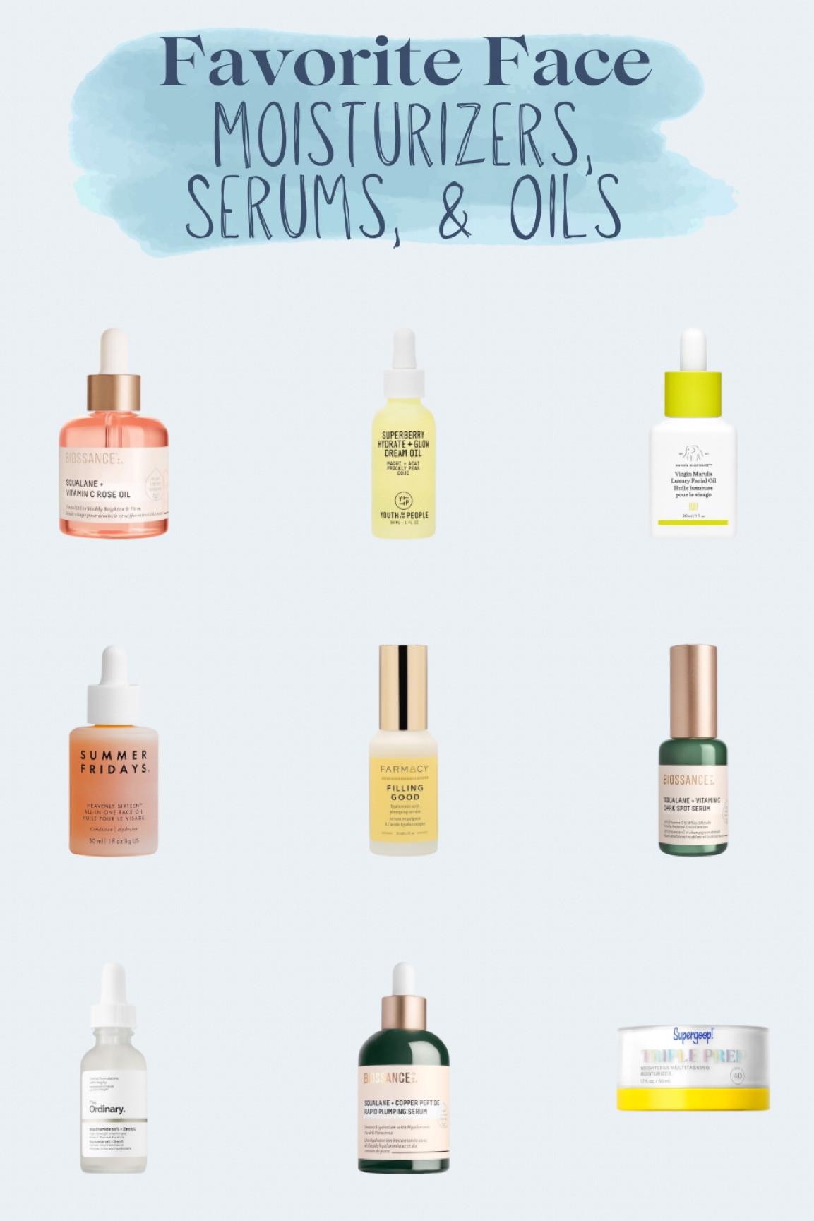 Here are my favorite moisturizers, serums, and face oils. 

#skincare #selfcare 

#LTKStyleTip #LTKTravel #LTKBeauty