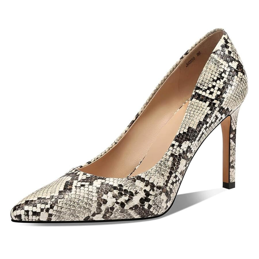 Women Snakeskin Heels, Animal Pirnt Slip On Pointed Toe Pumps, Closed Toe High Stiletto Heel Dres... | Amazon (US)