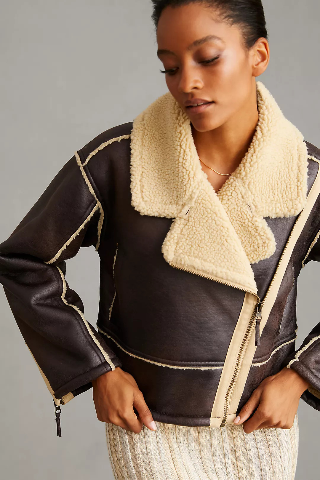 Pilcro Faux Leather Sherpa-Lined Jacket | Anthropologie (US)