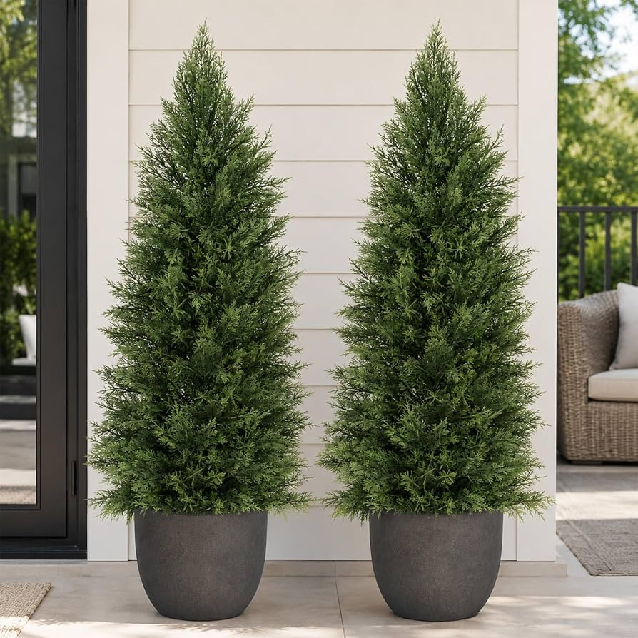 4FT Artificial Topiary Trees, Tall UV Resistant Fake Cedar Tree for Outdoor, Faux Shrubs Plants A... | Amazon (US)