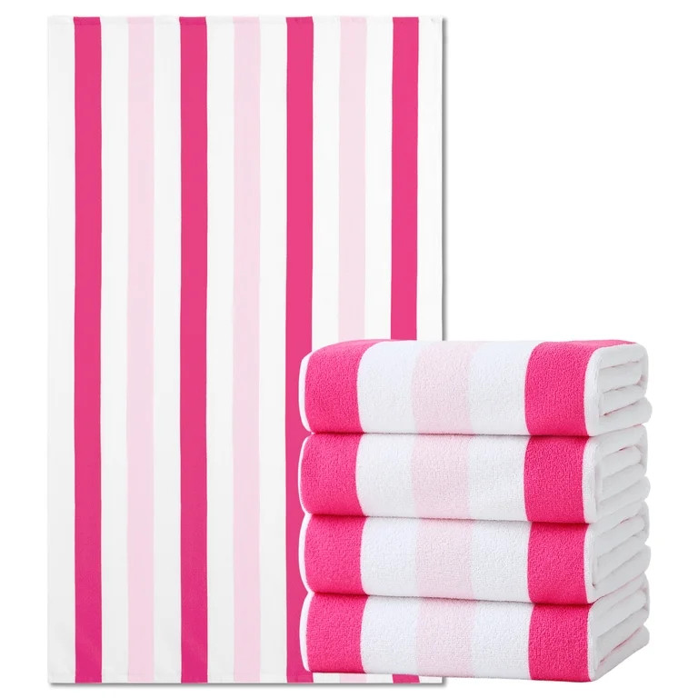 Jessy Home 4 Pack Rose Pink Oversized Beach Towel Set, 40"x70" Striped Beach Towels Super Absorbe... | Walmart (US)