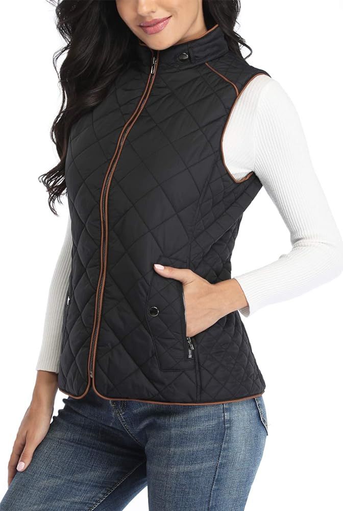 MISS MOLY Women Quilted Vest Zip Up Stand Collar Lightweight Padded Vest Jacket Winter Outwear | Amazon (US)
