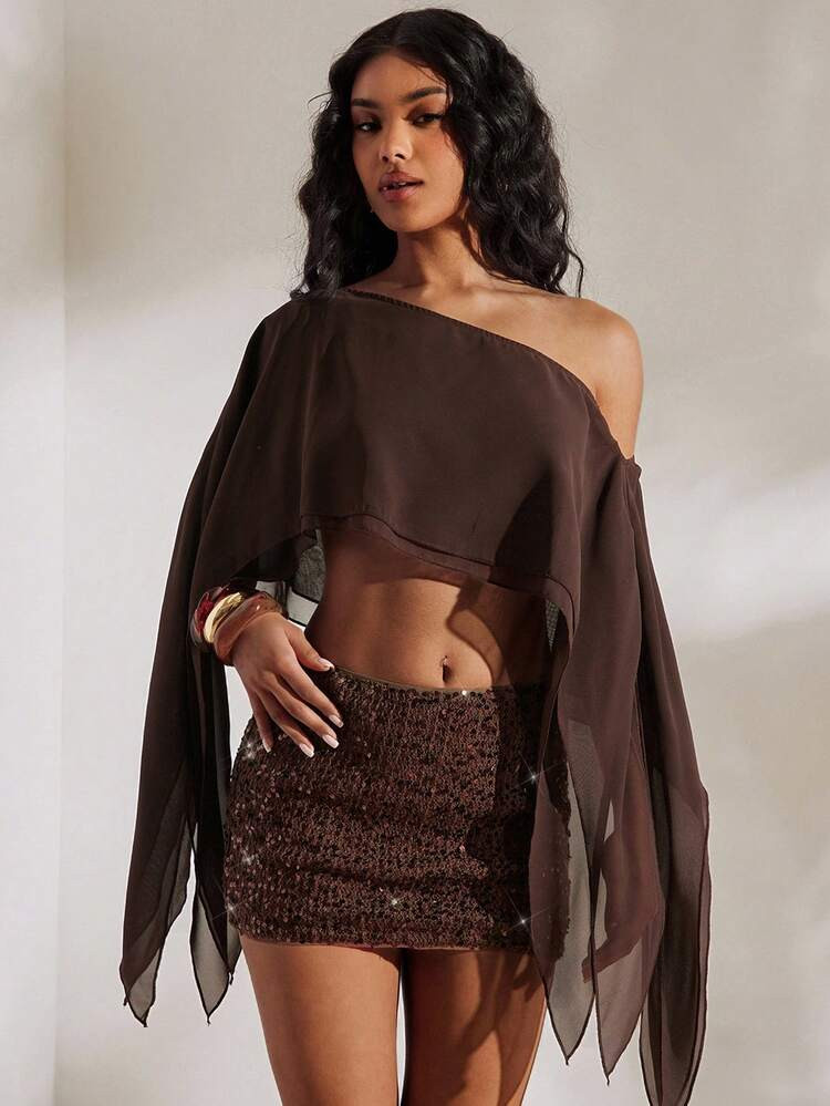 2pcs Solid Color Knit Fitted Tube Top & Asymmetric Shoulder Loose Woven Blouse Set Suitable For Beach Vacation, Casual, Summer Holidays , Elegant, Going Out, Party,Mermaid, Bohemian Outfits, Ibiza Dress, Western Style | SHEIN