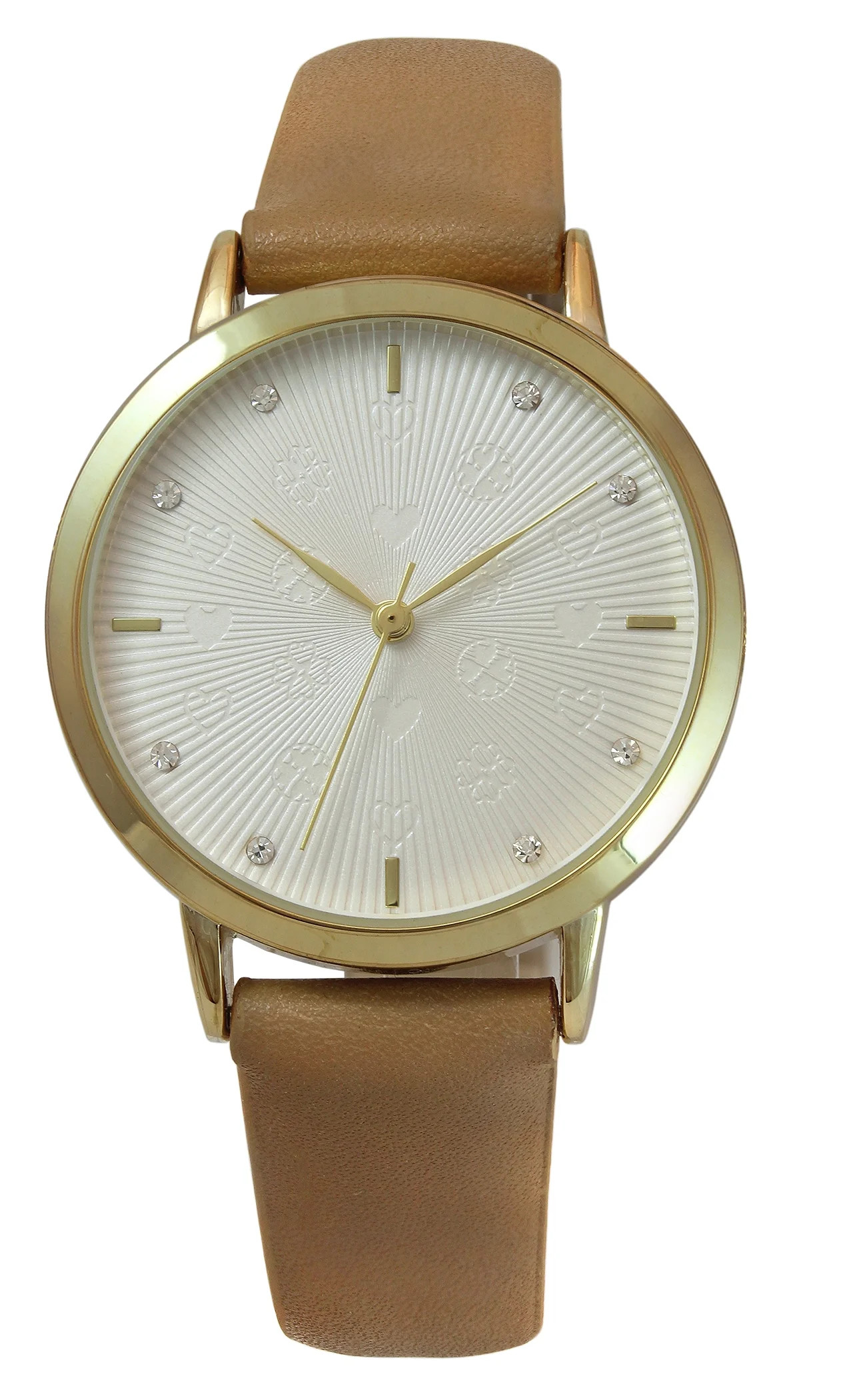 Time & Tru Ladies 34mm Gold Tone Etched Dial Adjustable Brown Strap Watch | Walmart (US)