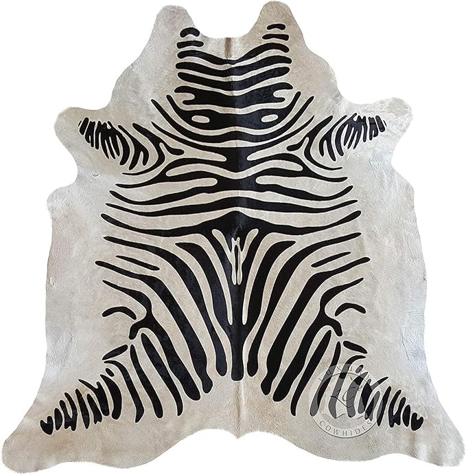 Zebra Print Black on Off White Genuine Cowhide Rug 6ft x 7ft 180cm x 210cm | Amazon (US)