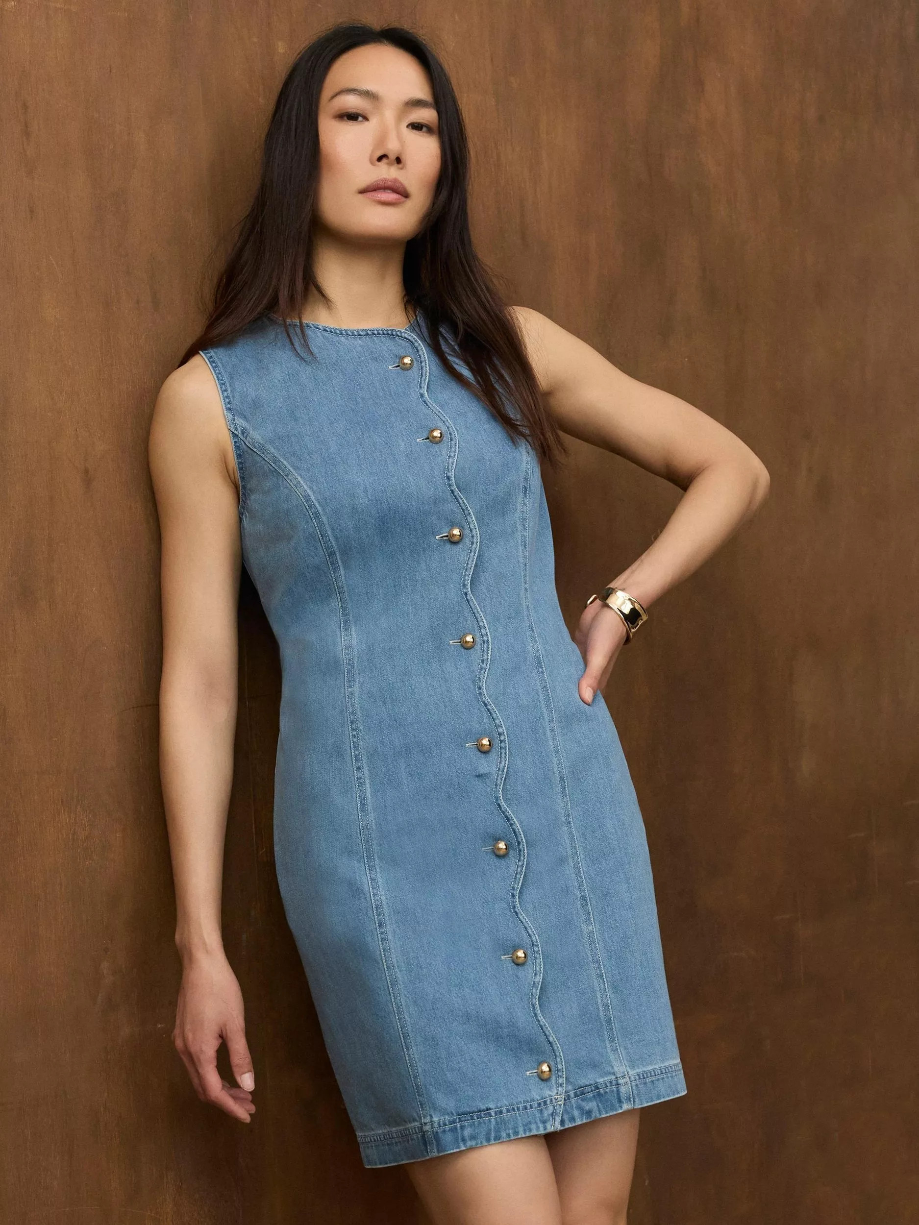Scallop Denim Mini Dress, Blue | John Lewis (UK)