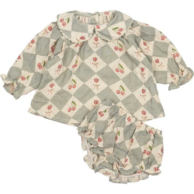Wild Wawa | Georgina Set, Cherry Patchwork Vintage (Blue, Size 6-12M) | Maisonette | Maisonette