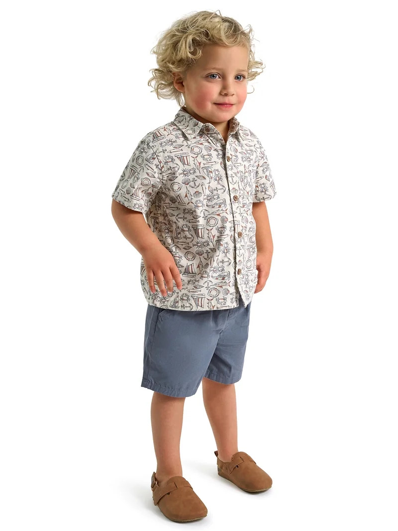 Modern Moments by Gerber Toddler Boy Button Front Shirt with Pocket and Short Set, 2-Piece, Sizes... | Walmart (US)