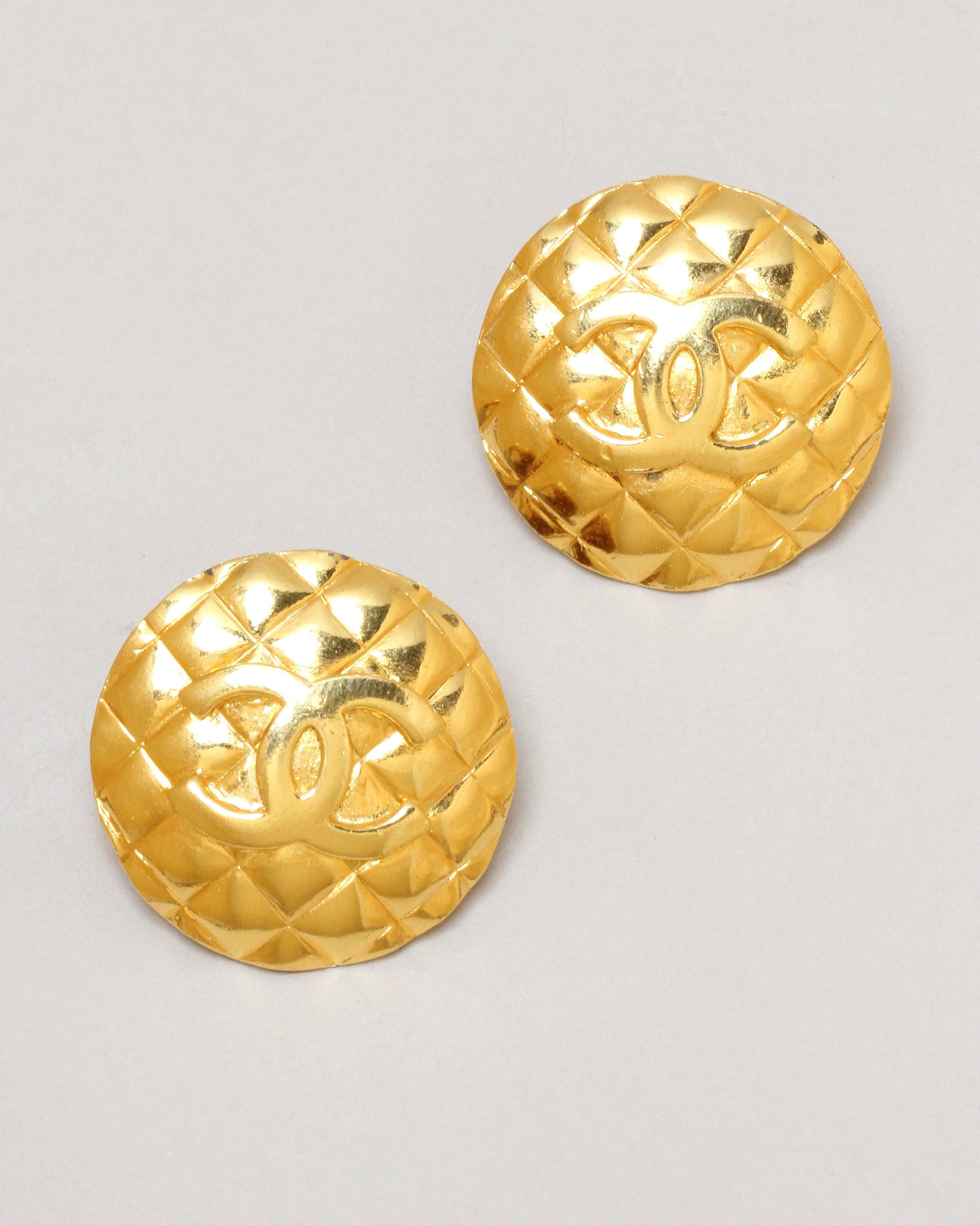 Alexis Bittar Vintage Chanel Large Quilted Logo Clip On Earrings | Statement Jewelry from Alexis Bit | Alexis Bittar