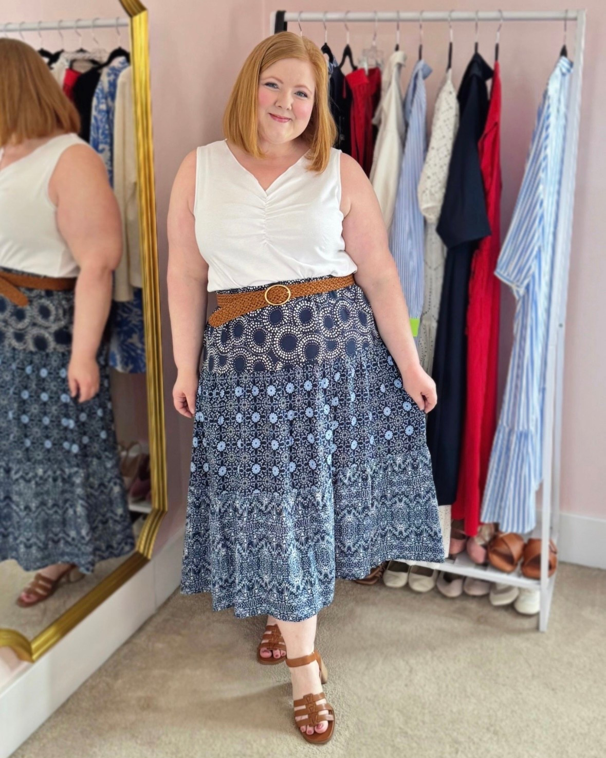 Ulla Popken  Summer Outfit Idea 💙 Use code LIZULLA for 35% OFF your order 

Maxi skirt, Americana, navy blue, vionic shoes, wide fit sandals, plus size, size 16, size 18

#LTKFindsUnder50 #LTKFindsUnder100 #LTKPlusSize