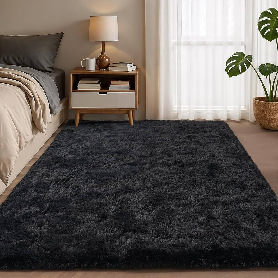 Zentavio Black Area Rugs for Living Room Bedroom 4x6 Men Room Carpet Fluffy Furry Shag Aesthetic ... | Amazon (US)