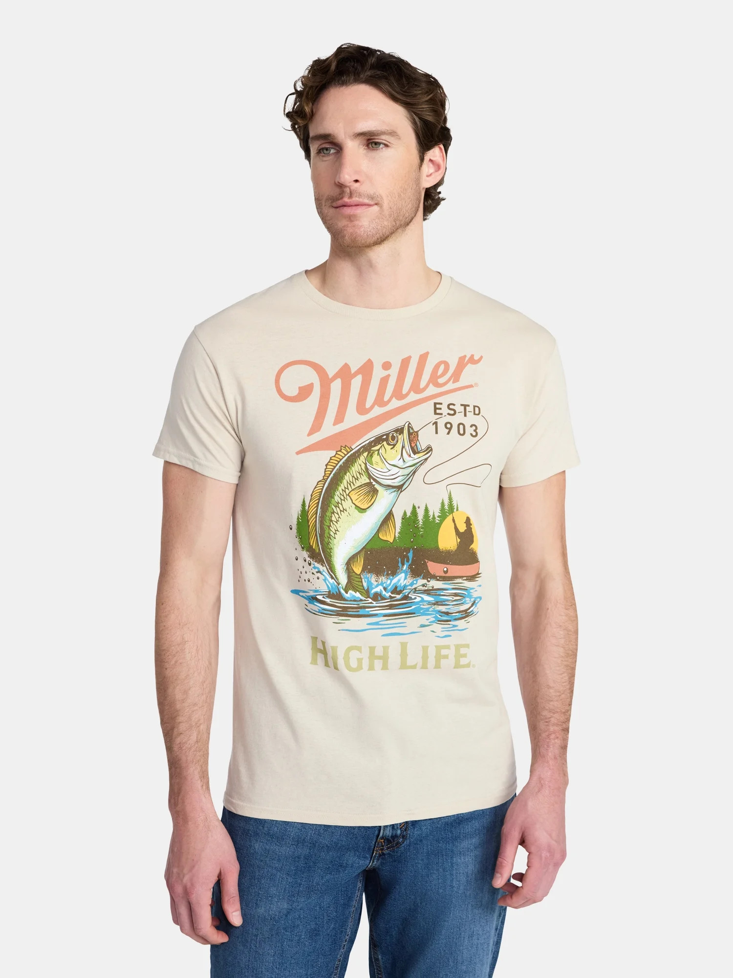 Miller Men's and Big Men's High Life Fishing Graphic Tee, Sizes S-3XL | Walmart (US)