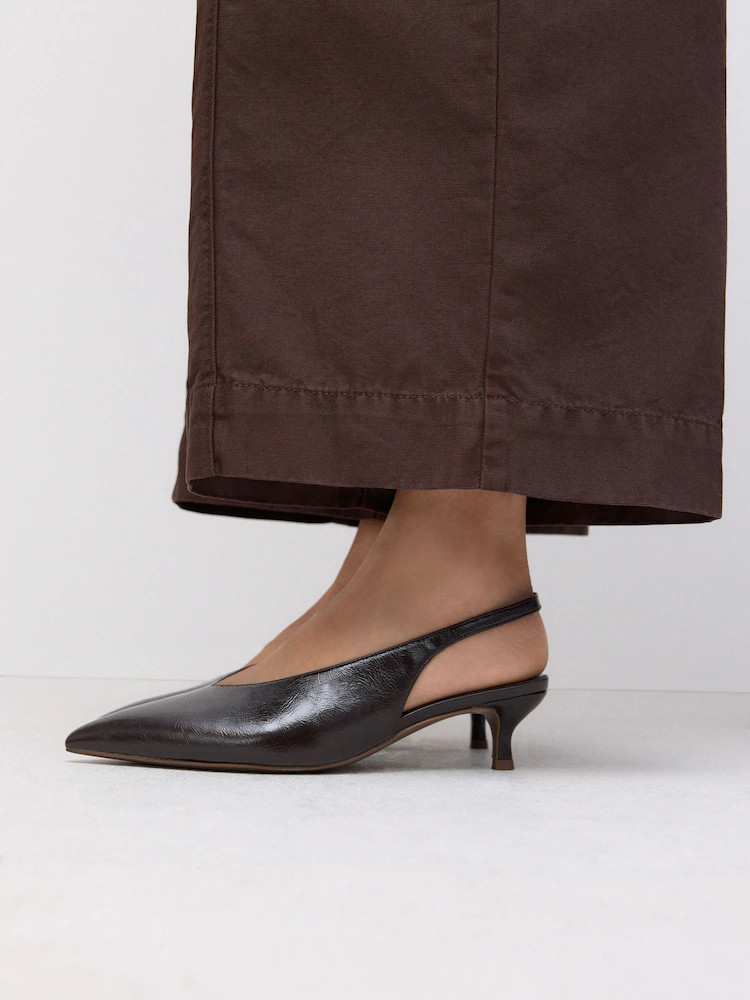 Chocolate Brown Standard/Wide Fit Point Toe Low Slingback Kitten Heels Shoes | Next AU