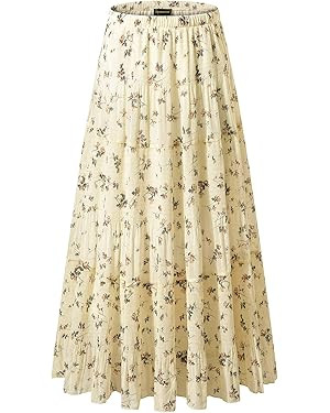 NASHALYLY Women's Chiffon Elastic High Waist Pleated A-Line Flared Maxi Skirts | Amazon (US)